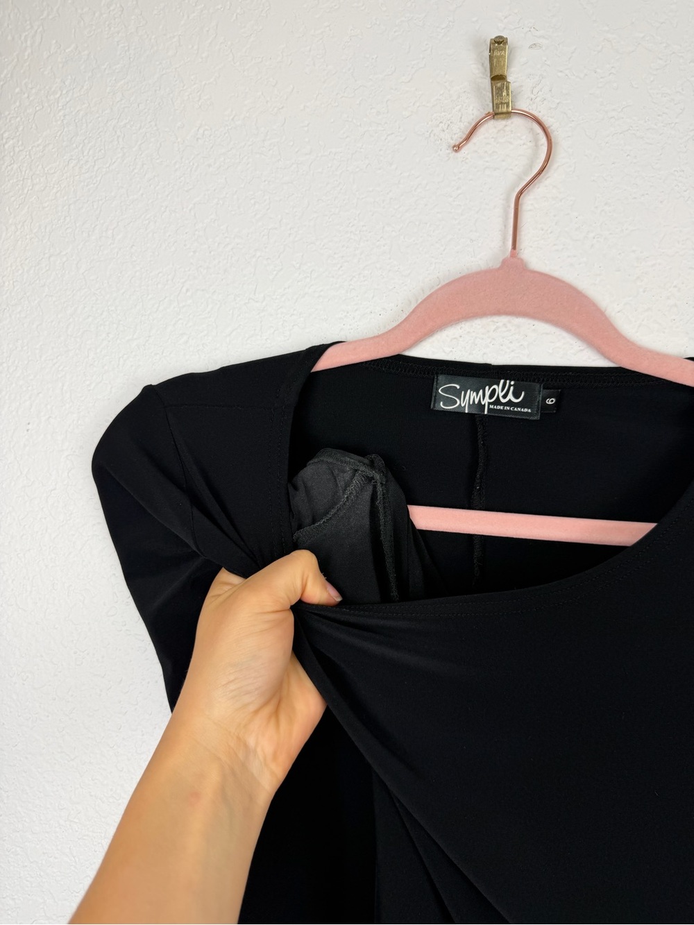 Sympli Asymmetrical Long Sleeve Jersey Knit Mesh Hem Blouse Black 6 - Picture 7 of 12